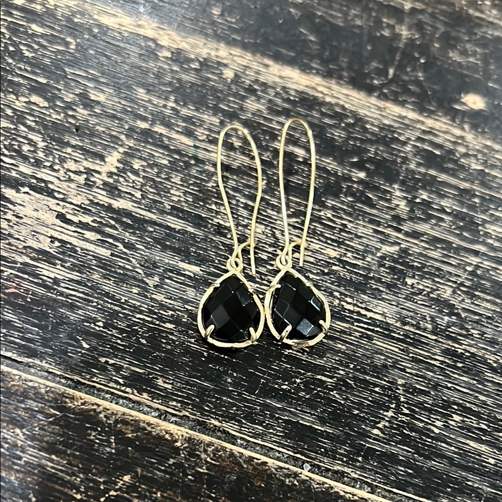 Kendra Scott Black and Gold Teardrop Earrings